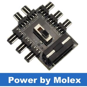 Molex 4pin Ide Of Sata Naar 8 Kanaals 3 Pin 12V Case Fan Hub Splitter Pcb Adpater W/ hoge Lage 2 Niveau Fan Speed Switch Controller