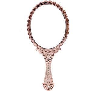 Vintage Spiegel Houvast Make-Up Spiegel Roze Repousse Bloemen Ovale Ronde Cosmetische Hand Held Spiegel Met Handvat Voor Dames