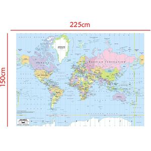 150X225Cm Wereldkaart Mercator Projectie Met Rivier Bijschrift Niet-geweven Non-Geur Wereldkaart Zonder nationale Vlag