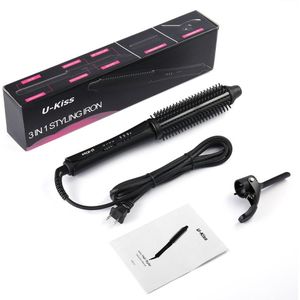 U-Kiss Verwisselbare Borstel & Clip Super Hard Titanium Coated Verwarming Plaat Dual Voltage 3 In 1 Ionic Hair styler Haar Krultang