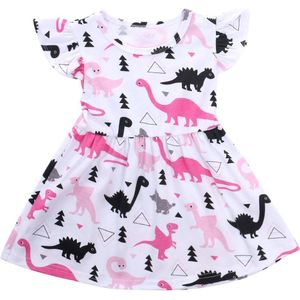 Baby Dinosaurus Print Jurk Peuter Fly Mouw Jurk Meisje Losse Kleding Casual Party Princess Gown 6M-4T