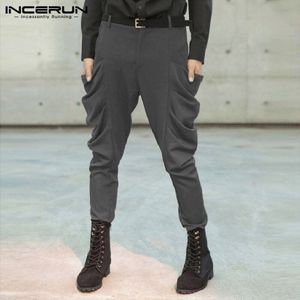 INCERUN Mode Mannen Broek Joggers Effen Kleur Knop Zakken Streetwear Broek Mannen Casual Fitness Broek Mannen Plus Size 5XL