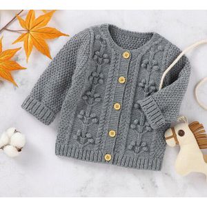 Pasgeboren Baby Meisjes Breien Top Lente Herfst Jas Ronde Hals Effen Kleuren Lange Mouwen Casual Bloem Knoppen Meisje Blouse