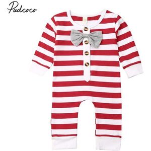 Baby Lente Herfst Kleding Pasgeboren Kid Baby Boy Strik Tie Gentleman Kleding Streep Romper Lange Mouw Outfit