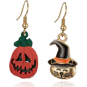 Halloween Asymmetrische Schilderen Olie Oorhaak Oorbellen Devil Ghosts Pompoen Heks Kat Voor Vrouwen Oorbel Sieraden RT8