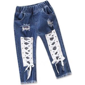 Baby Meisjes Jeans Blue Hole Jeans Broek Voor Meisjes Elastische Taille Kids Jeans Met Vrijetijdsbesteding Mode Kinderen Kleding