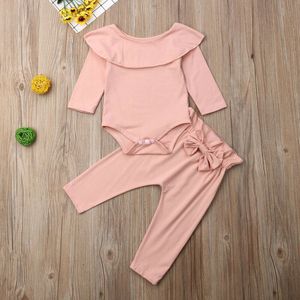 Baby Lente Herfst Kleding Jongen Meisje Kind Baby Peuter Lange Mouwen Off Shoulder t-shirt + Broek Set Trainingspak 2pcs Outfit 0-2T