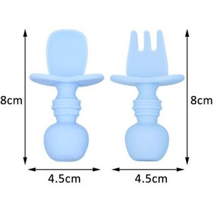 2 Stks/set Baby Lepel Vork Set Food Grade Siliconen Korte Knop Elastische Veilig Lepel Hoofd Zuigelingenvoeding Servies Baby Training lepel