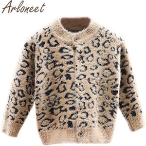 Arloneet Kleding Baby Meisjes Vest Trui Gebreide Luipaard Print Knop Bovenkleding Tops Baby Meisje Trui Winter Katoenen Jas