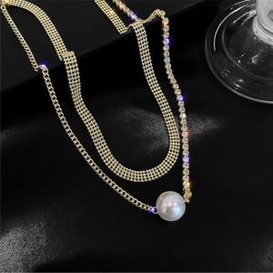 Fyuan Mode Double Layer Kristal Chokers Kettingen Voor Vrouwen Parel Kettingen Statement Sieraden