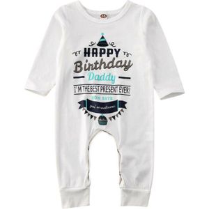 Pasgeboren Baby Baby Boy Meisje Verjaardag Romper Kleding Lange Mouwen Brief Print Katoen Romper Jumpsuit Outfit