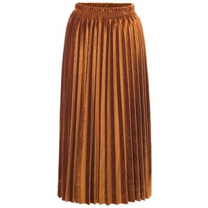 Chamsgend Populaire Zomer Vrouwen Mode Hoge Taille Fluwelen Effen Kleur Elastische Geplooide Halve Lengte Seaside Strand Rok