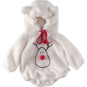 Baby Kerst Romper Baby Jongen Meisjes Lange Mouw Hooded Sneeuwpop Gedrukt Patroon Een Stuk Rood Beige Warme Fleece Hooded kleding
