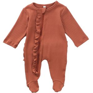 0-6M Alle Seizoenen Outfits Pasgeboren Baby Baby Een Stuk Footed Pyjama Snoep Kleuren Lange Mouw Ruches zip Nachtkleding Nachtkleding