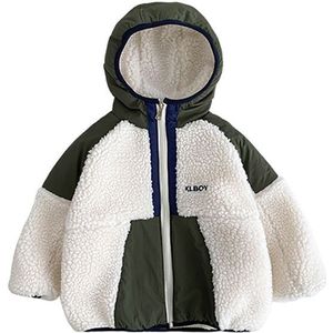 2022 Jongens Lamswol Jas Herfst Winter Mode Patchwork Hooded Kids Jas Thciken Warm Kinderen Bovenkleding 2-6Y