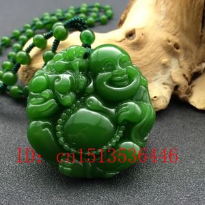 Natuurlijke Groene Jade Maitreya Hanger Kralen Ketting Charm Sieraden Mode Accessoires Hand-Gesneden Geluk Boeddha Amulet