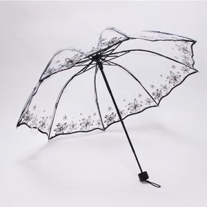 Transparante Vrouwen Paraplu Grote Grote Clear Folding Black Kids Regen Paraplu Follower Patroon Waterdichte Tiener Meisjes Parasol