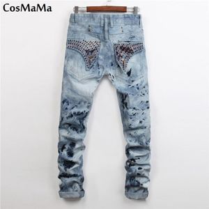 CosMaMa fabriek slim skinny fit amerikaanse vlag biker jeans voor mannen