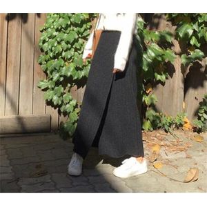 Herfst Winter Breien Rok Hoge Taille OL Lange Kokerrok Vrouwen Open Slit Gebreide Casual Vintage Maxi Rok PZ1272