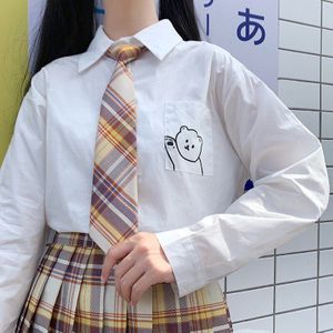 Japanse Meisjes Lente Herfst Lange Mouw Wit Shirt En Hoge Taille Plaid Geplooide Rokken Vrouwen Jk Schooluniform Studenten Doeken