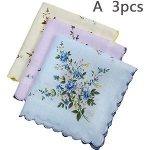 3Pcs Katoen Wit Gedrukt Zakdoek Vrouw Handdoek Bloemen Zakdoeken Voor Uitje Gebruik Zachte Zweetabsorberende Cadeaus Voor Dames