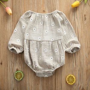 Baby Baby Meisje Jongen Katoen Linnen Lange Mouw Jumpsuit Outfit