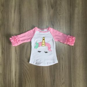 Kinderen meisjes Herfst/winter raglans Meisjes carton eenhoorn raglans meisjes boutique katoen roze mouwen top