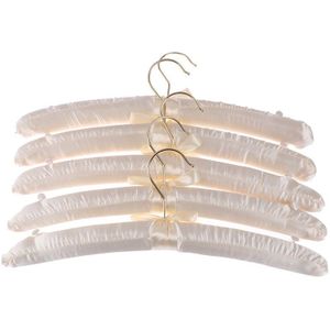 5Pcs 38Cm Beige/ White Satin Padded Top Hangers Kleren Jas Hoogwaardige Hanger Goud Haak