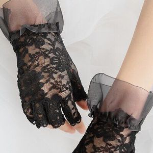 Kanten Handschoenen Korte Pols Decoratie Ademend Met Dunne Kant Mesh Patroon Handschoenen Zwart Wit Meisje Lolita Bruiloft