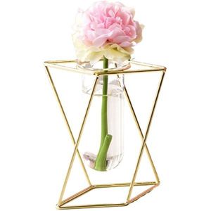 Scandinavische Stijl Glas Bloempot Iron Art Vaas Rose Gold Opknoping Reageerbuis Vazen Home Office Decoratie Bureau Bloempotten