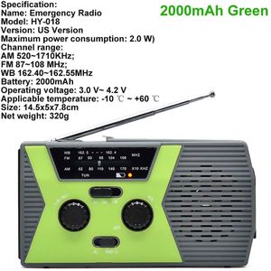 Solar Hand Crank Radio Am/Fm Emergency Radio Met Led Zaklamp 1200/2000/4000/5000Mah Power Bank Voor Mobiele Telefoon