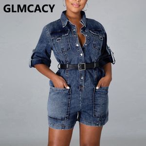 Vrouwen Button Down Pocket Denim Speelpakjes Chic Streetwear Jeans Rompertjes Playsuit