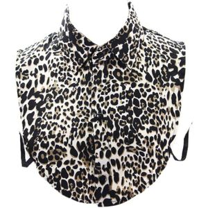 Vrouwen Leopard Animal Print Half Shirt Afneembare Revers Valse Nep Kraag Dickey A0NF