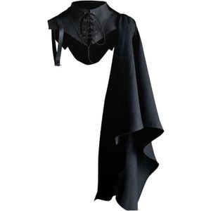 Middeleeuwse Armor Zwarte Mantel Enkele Schouder Retro Cape Gothic Punk Lace Up Renaissance Kostuum Crusader Gear Voor Volwassen