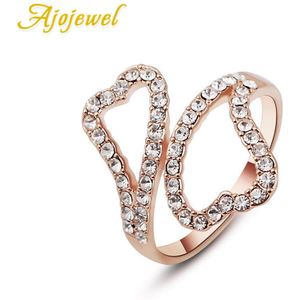Ajojewel Top Double Heart Ring Voor Vrouwen Engagement Rose-Goud-Kleur