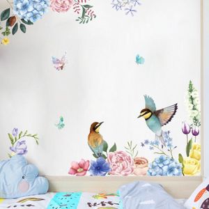 Inkt schilderij bloemen en vogels muursticker woonkamer voor interieur decoratie Decals behang Inkjet Glas stickers