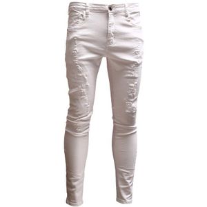 Casual Skinny Ripped Witte Jeans Streetwear Verontruste Broek Voor Cowboys Mannen PSMJ74