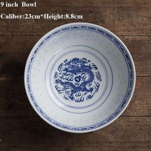 Jingdezhen Blauw En Wit Porselein Holle Ramen Kom Vintage Chinese Draak Patroon Rijstkom Keuken Servies Voedsel Servies