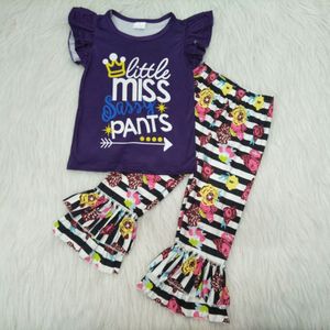 Baby Kleding Sets Paars Sassy Flutter Mouw Ruche Broek Sets Baby Meisjes Zomer Lente Bloemen Streep Kinderkleding