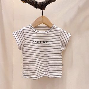Lente Koreaanse Kinderkleding Jongens En Meisjes Zomer Gestreepte Hemd Kinderen Baby Cool Ademend Korte Mouwen T-shirt