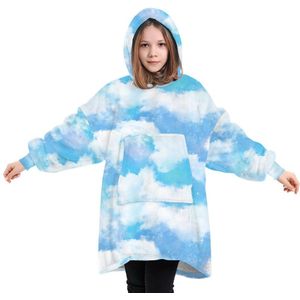 Kid Pyjama Tops Hooded Homewear Fluwelen Vrijetijdskleding Losse Thuis Slapen Douche Gedrukt Kangoeroezak Nachtkleding Winter Warm