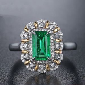 925 Sliver Kleur Emerald Vierkante Diamanten Ring Anillos Bague Bizuterias Voor Vrouwen Sieraden Turquoise Topaz Diamond Ring Sieraden