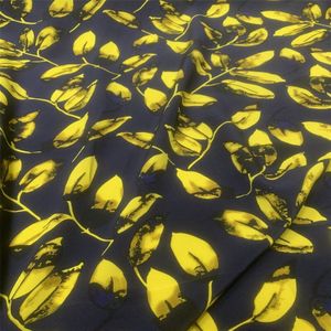 140Cm Breed 18Mm Gele Bladeren Afdrukken Zijden Crêpe De Chine Stof Voor Zomer Dress Shirt Cheongsam Pak Broek g012