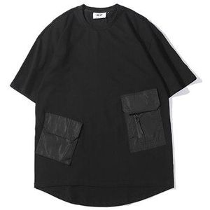 Mannen Zwart Wit Grijs Uitgebreide Gebogen Zoom Multi-Pocket Korte Mouw T-shirt Zomer Hip Hop Oversized Katoenen Mannelijke t-stuk