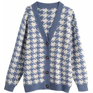 Evfer Vrouwen Herfst Casual Houndstooth Zwarte Gebreide Vesten Trui Laides V-hals Lange Mouwen Geruite Truien Chic