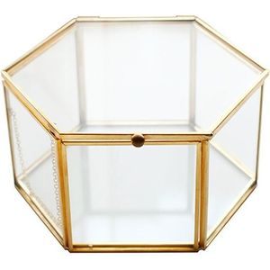 Nordic Zeshoekige Transparante Glazen Ring Box Trouwring Box Eeuwige Bloem Glas Cover Innovatieve Home Decoratie Ornamenten