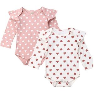 Baby Lente Herfst Kleding Pasgeboren Kids Baby Meisjes Geribbelde Kleding Ruche Harten Jumpsuit Vliegen Lange Mouw Bodysuit Outfit
