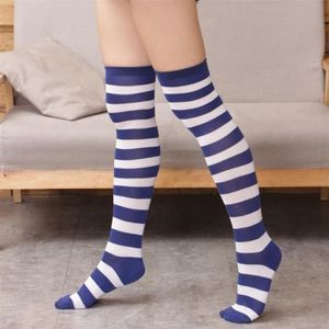 Over De Knie Zwart Wit Blauw Rood Lange Streep Japanse Cartoon Strakke Hoge Sokken Vrouwen Meisje Cosplay Lolita Student Kawaii Sockings