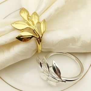 6 Stks/partij Fall Leaves Servetringen Goud Zilver Doop Bangle Metal Servet Houder Huwelijksgeschenken Doop Shower Party Decor