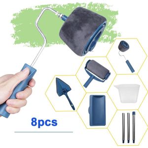 8 Stk/set Multifunctionele Muur Decoratieve Verf Roller Hoek Borstel Handvat Tool Diy Huishoudelijke Eenvoudig Te Bedienen Schilderij Borstels Kit